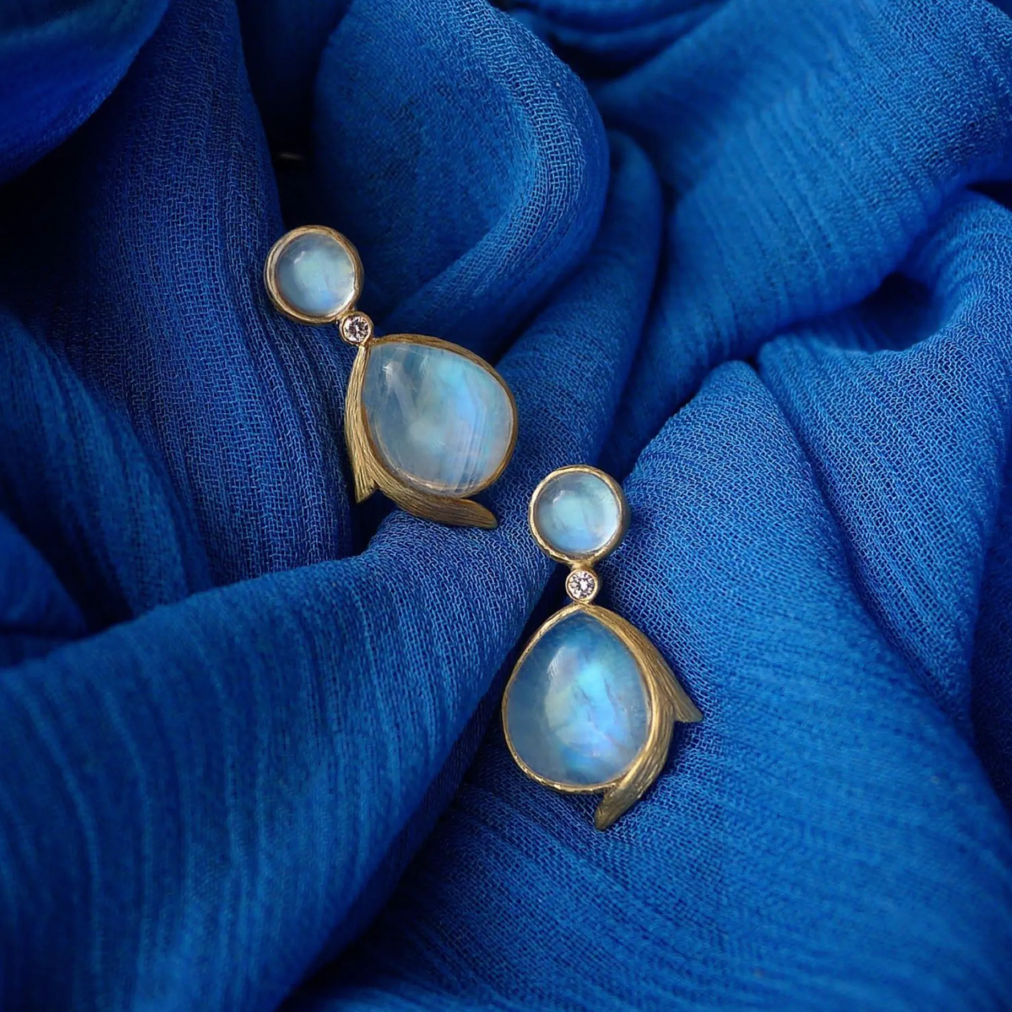 Rainbow Moonstone Vine Teardrop Earrings by Laurie Kaiser