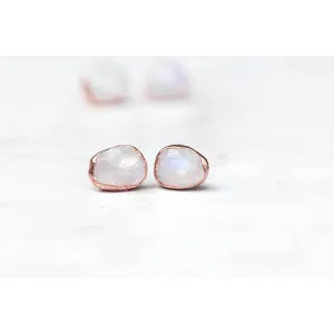 Rainbow Raw Moonstone Earrings, Rose Gold Earrings,