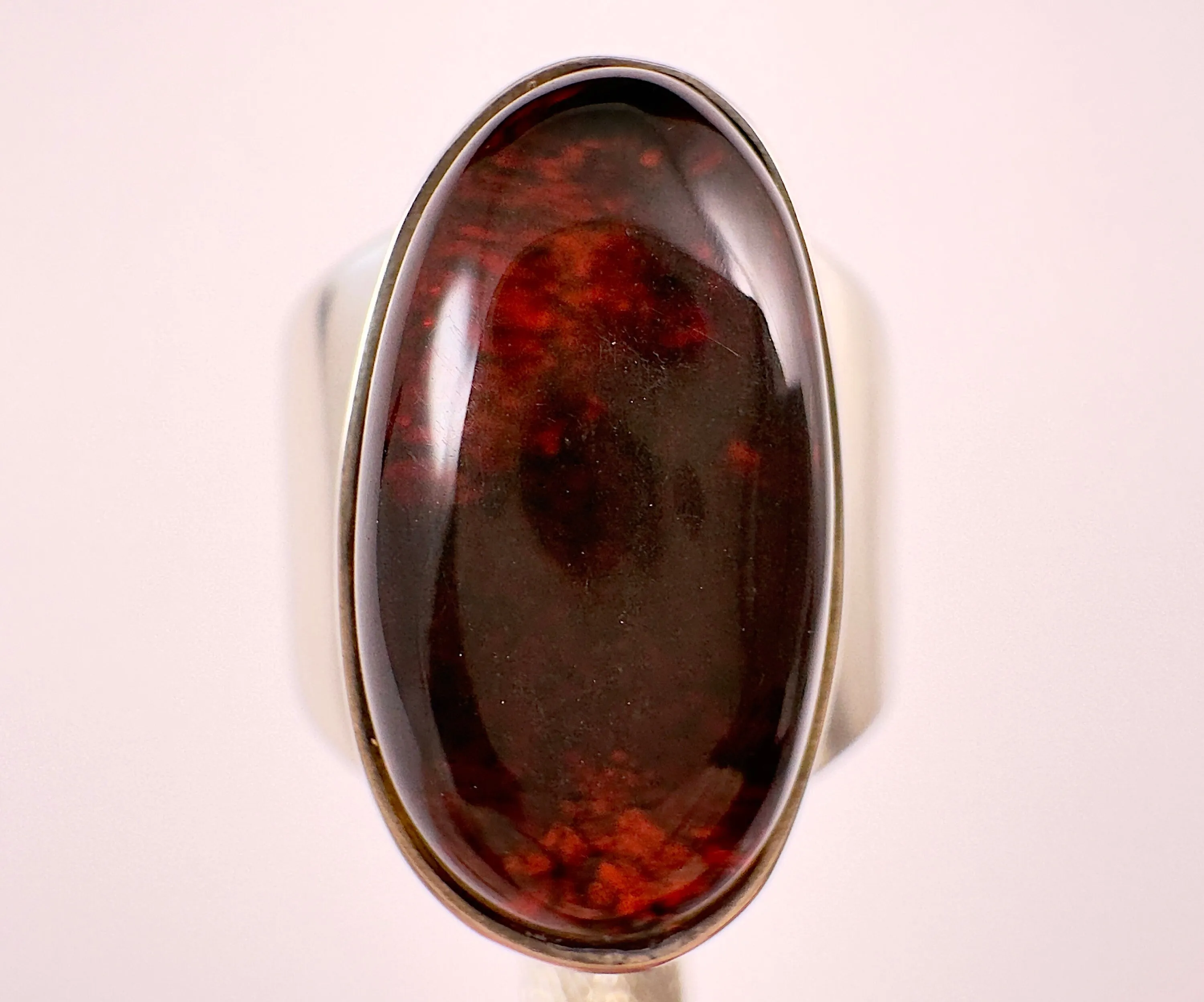 Red AMBER Ring - SIZE 10- Genuine Sterling Silver Ring with a Polished AMBER Center Stone, 53784