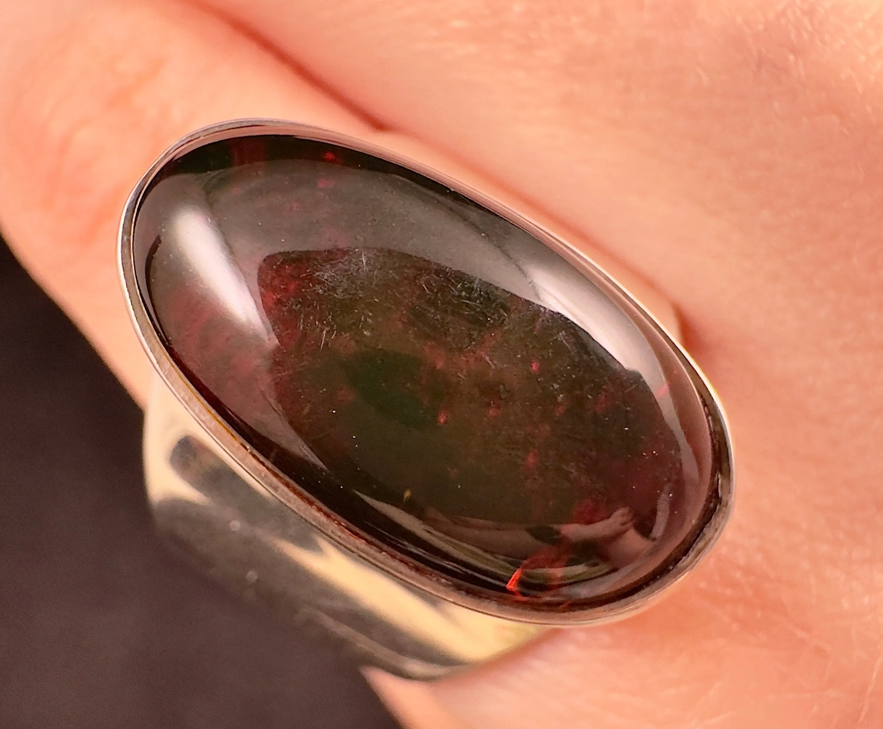 Red AMBER Ring - SIZE 10- Genuine Sterling Silver Ring with a Polished AMBER Center Stone, 53784