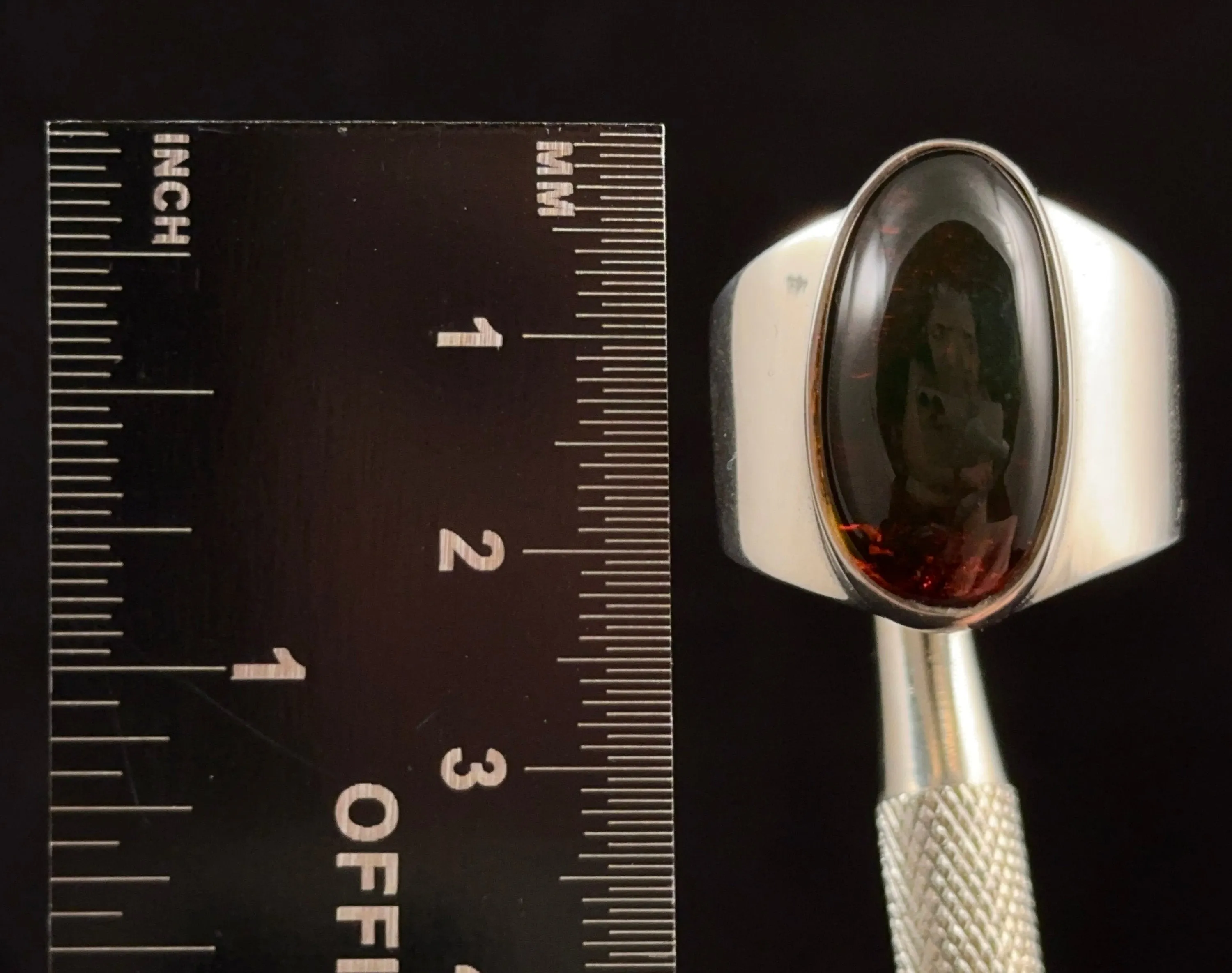 Red AMBER Ring - SIZE 10- Genuine Sterling Silver Ring with a Polished AMBER Center Stone, 53784