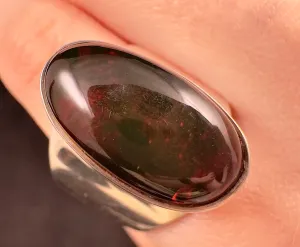 Red AMBER Ring - SIZE 10- Genuine Sterling Silver Ring with a Polished AMBER Center Stone, 53784