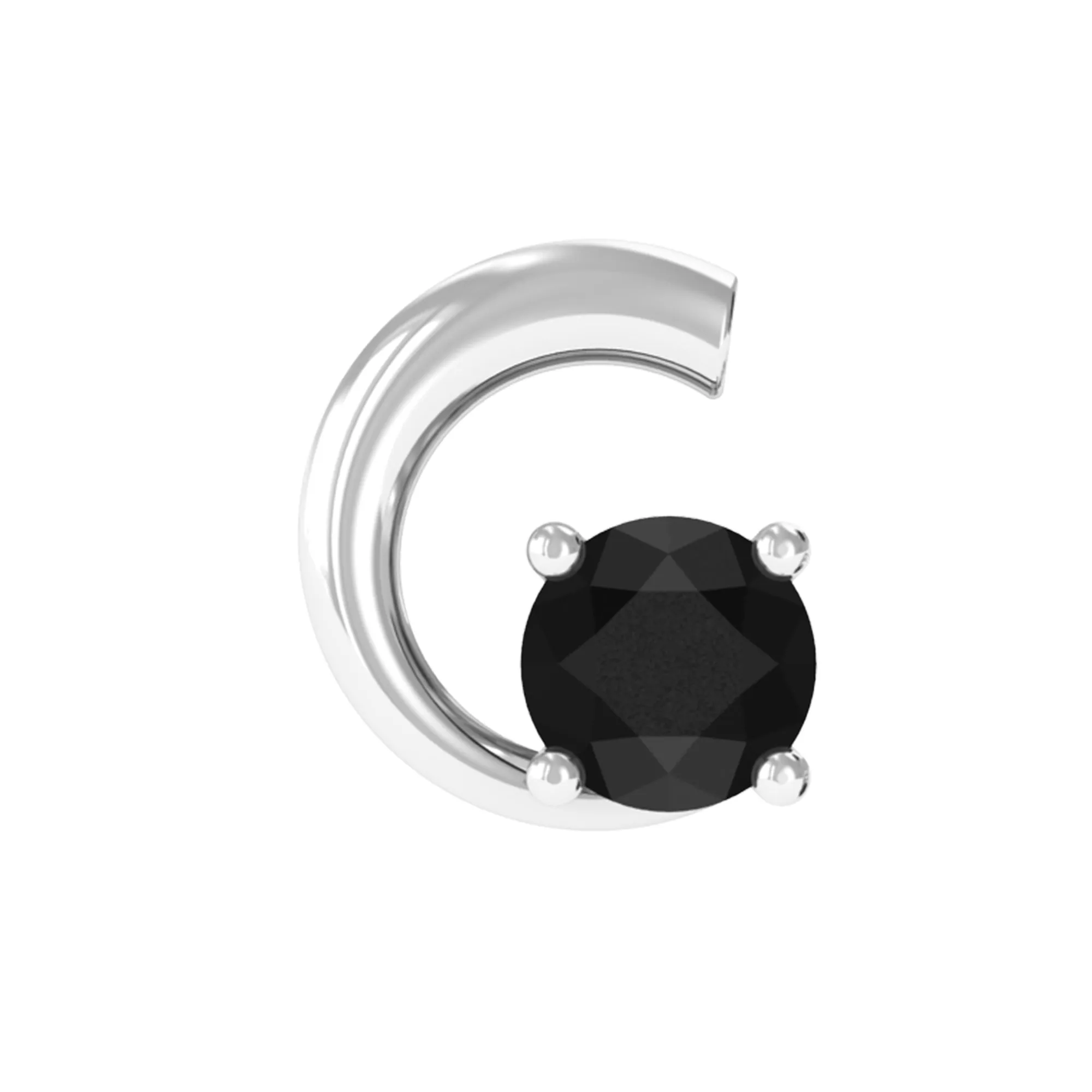 Round Black Onyx Crescent Moon Gold Conch Earring