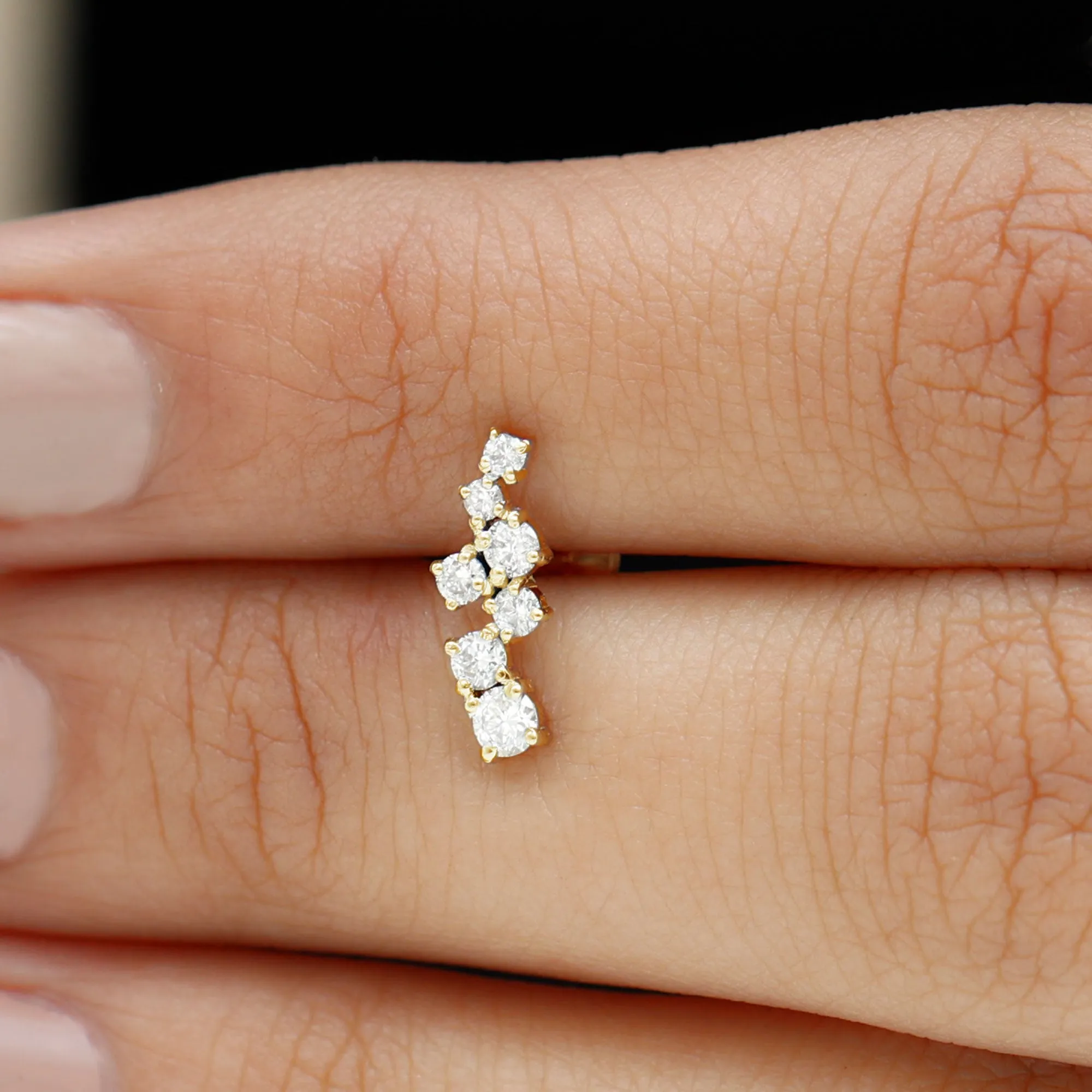 Round Moissanite Cluster Ear Crawler Earring for Helix Piercing
