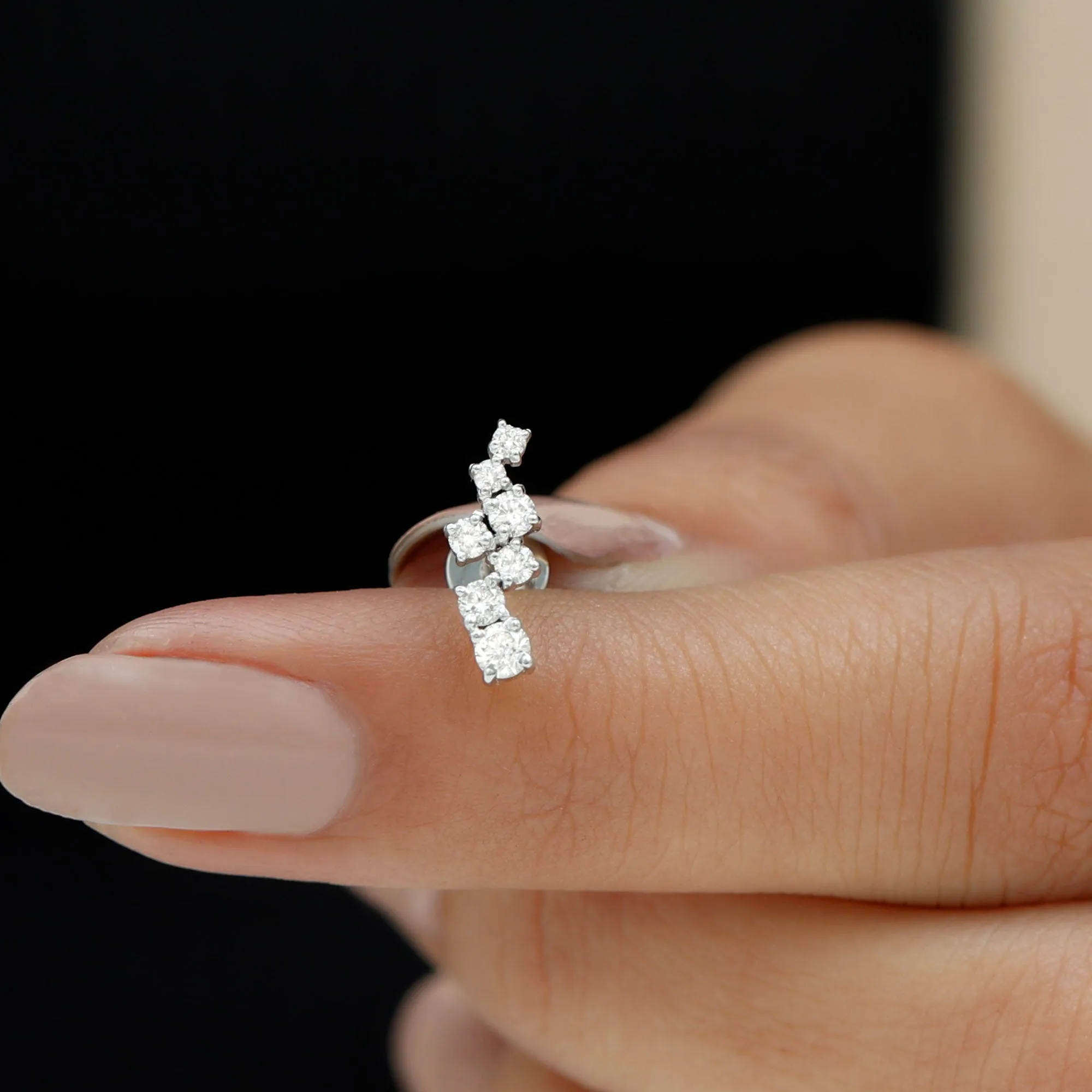 Round Moissanite Cluster Ear Crawler Earring for Helix Piercing