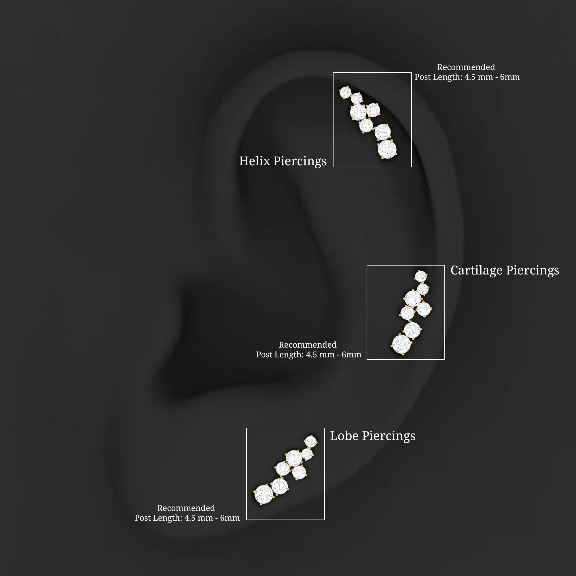 Round Moissanite Cluster Ear Crawler Earring for Helix Piercing
