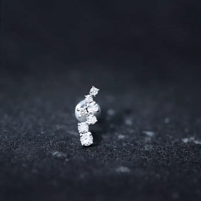 Round Moissanite Cluster Ear Crawler Earring for Helix Piercing