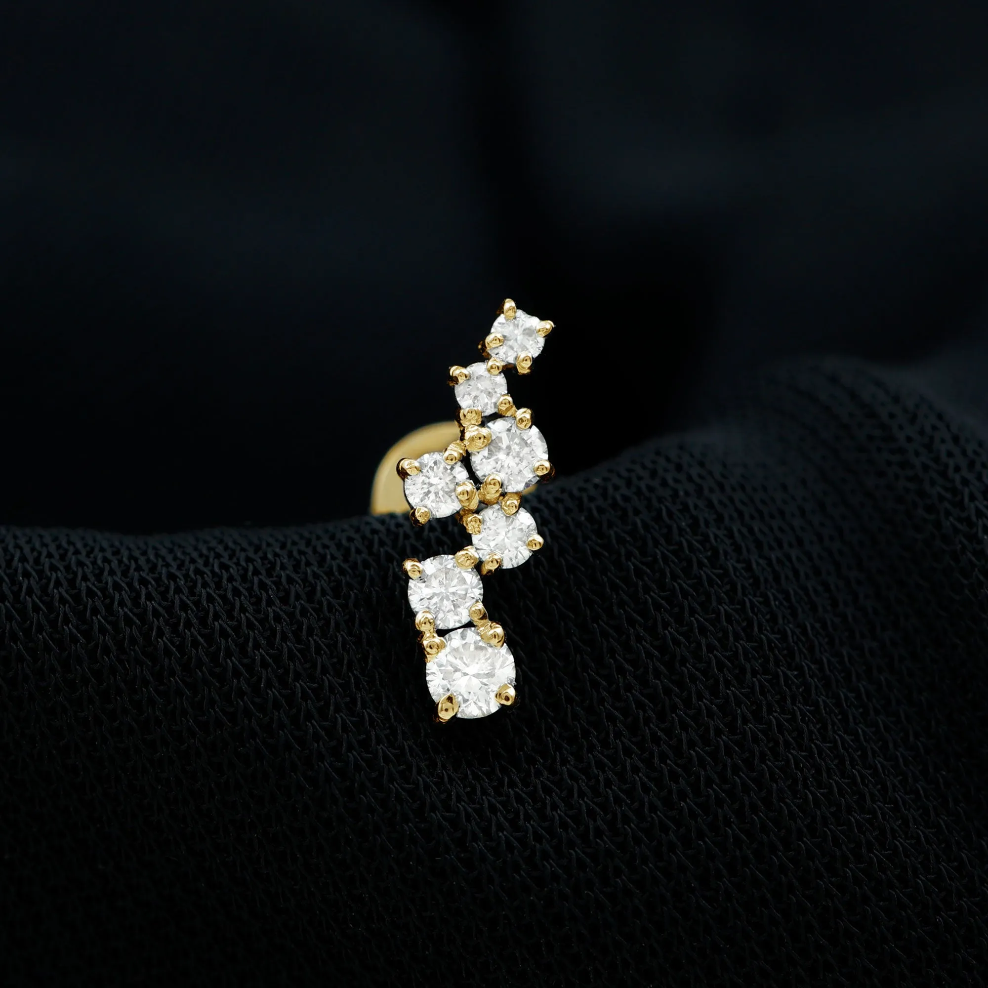 Round Moissanite Cluster Ear Crawler Earring for Helix Piercing