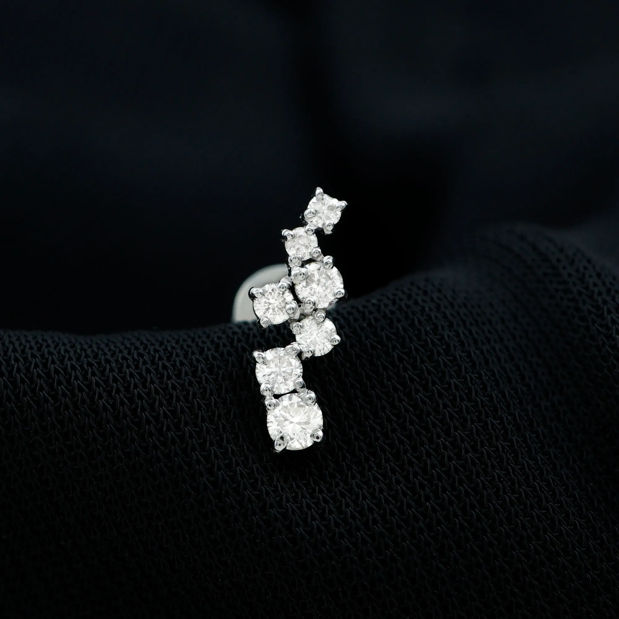 Round Moissanite Cluster Ear Crawler Earring for Helix Piercing