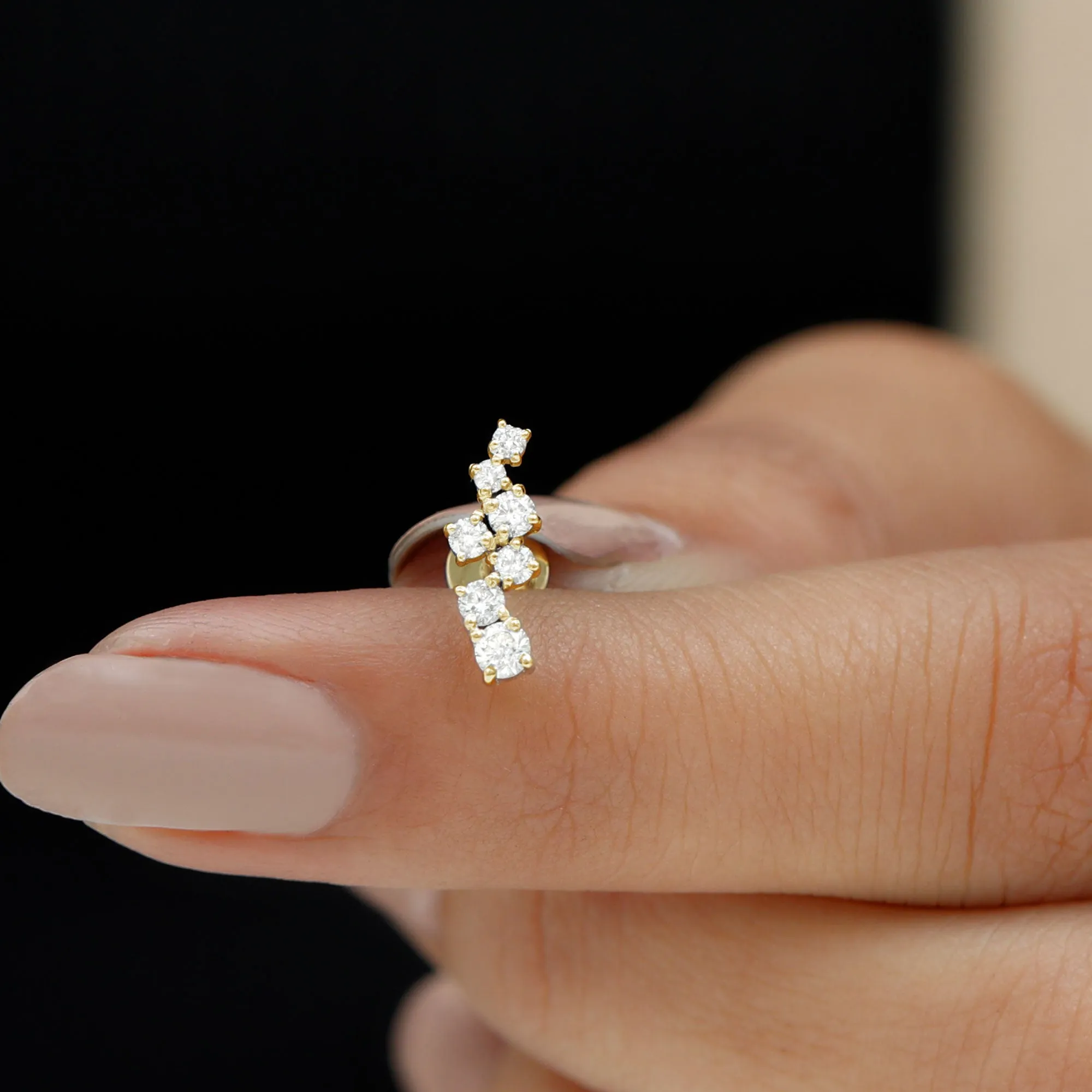 Round Moissanite Cluster Ear Crawler Earring for Helix Piercing