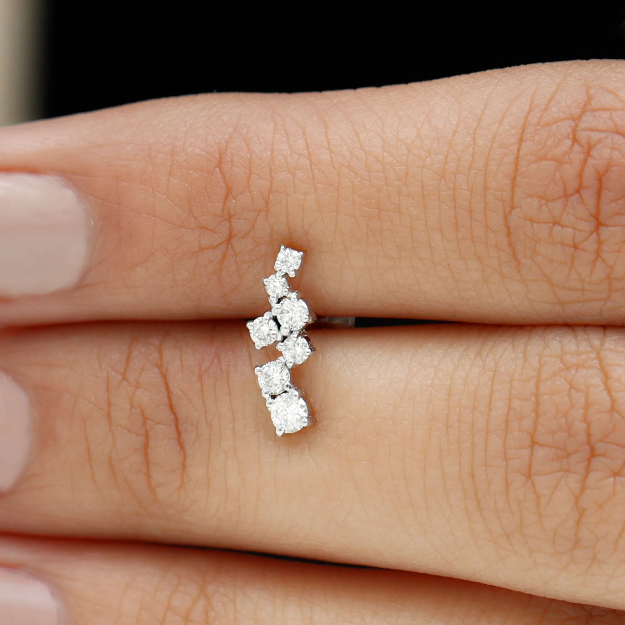 Round Moissanite Cluster Ear Crawler Earring for Helix Piercing