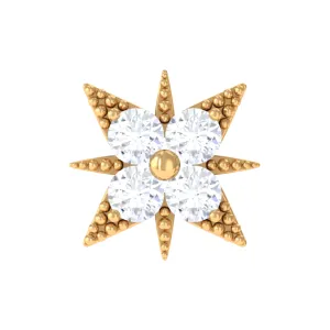 Round Moissanite Starburst Earring for Upper Lobe Piercing