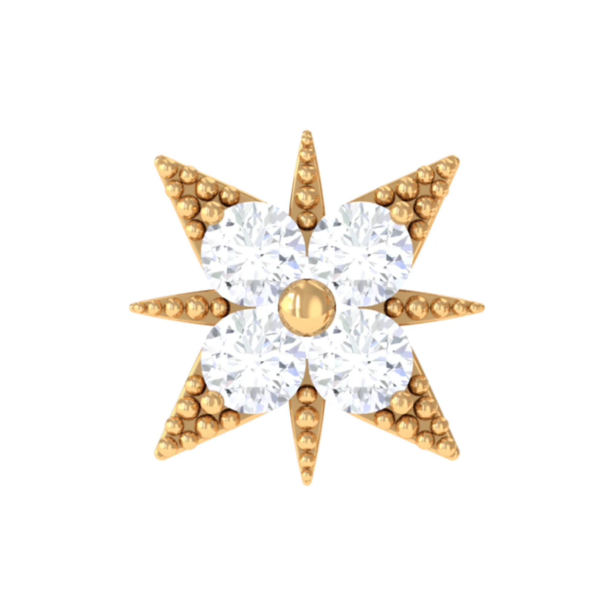 Round Moissanite Starburst Earring for Upper Lobe Piercing