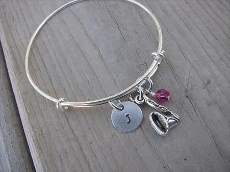Saxophone Charm Bracelet- Adjustable Bangle Bracelet with an Initial Charm and an Accent Bead of your choice