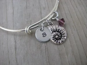Seashell Charm Bracelet- Adjustable Bangle Bracelet with an Initial Charm and an Accent Bead of your choice