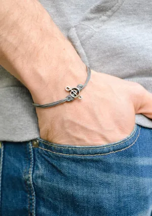 Silver Treble clef bracelet for men, gray cords, music note bead