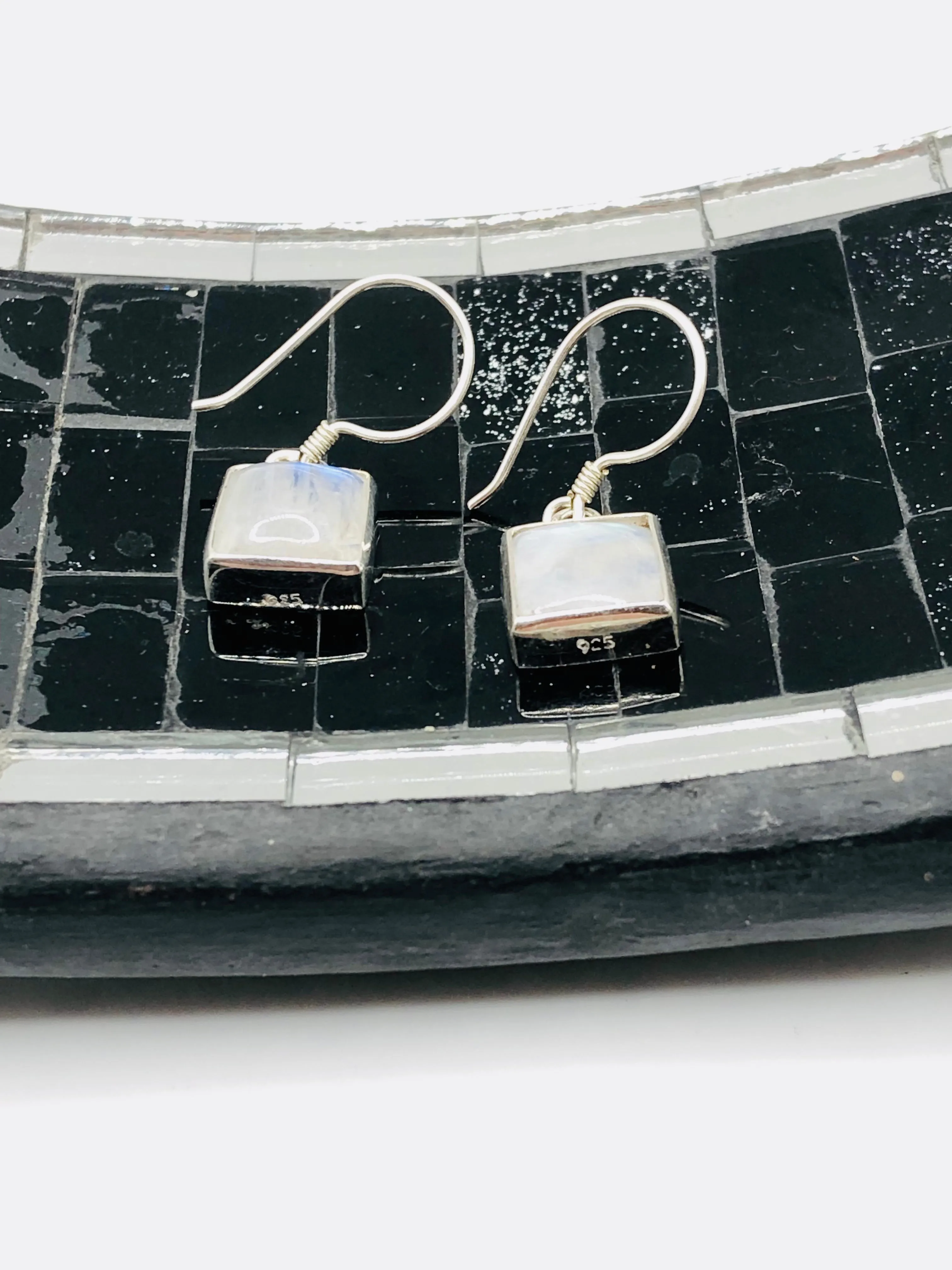 Simple Square Moonstone Earrings
