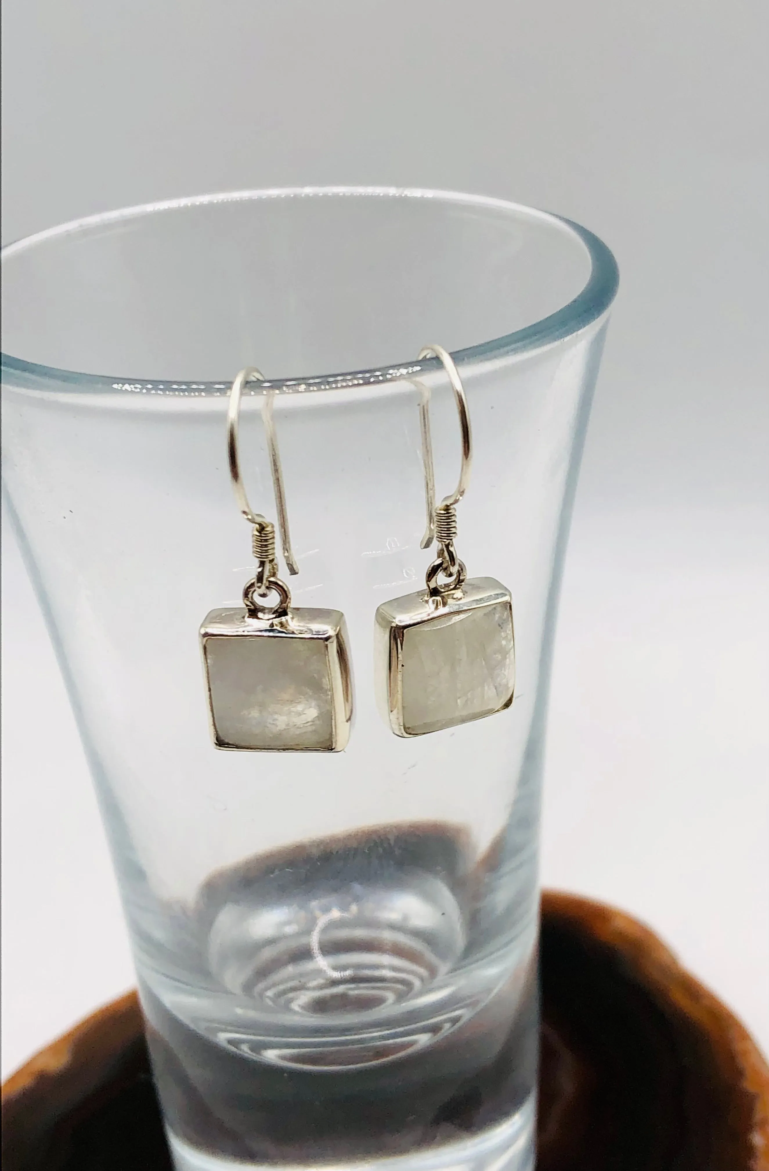 Simple Square Moonstone Earrings