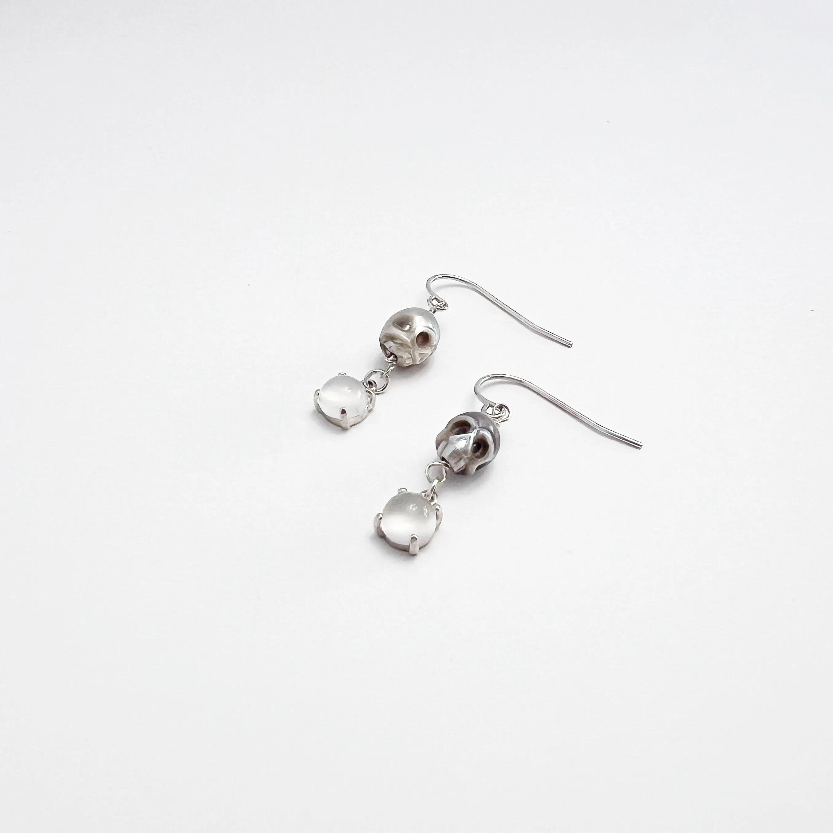 Skull Pearl and Moonstone Sterling Silver Earrings