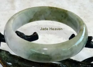 Soft Lavender Hues on Green Jadeite Jade Bangle Bracelet 57mm