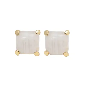 Square Cabochon Moonstone Stud Earrings in Gold Plated Sterling Silver