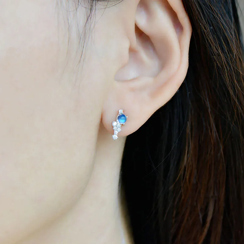 Sterling Silver Blue Moonstone Clip Earrings June Birthstone Earrings For Women