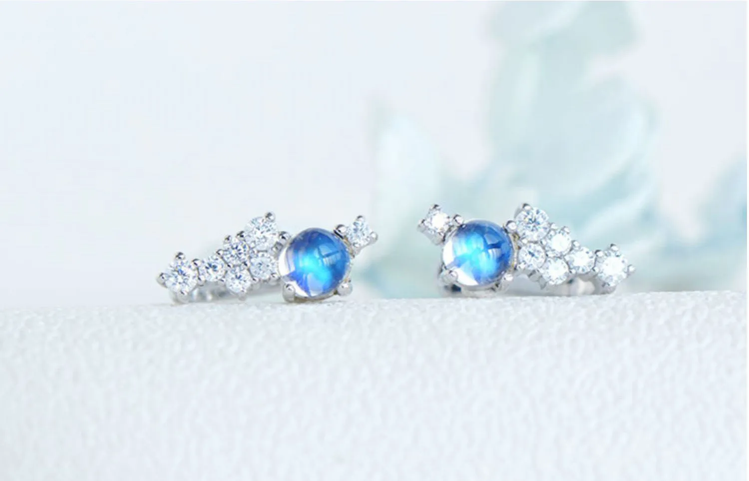 Sterling Silver Blue Moonstone Clip Earrings June Birthstone Earrings For Women
