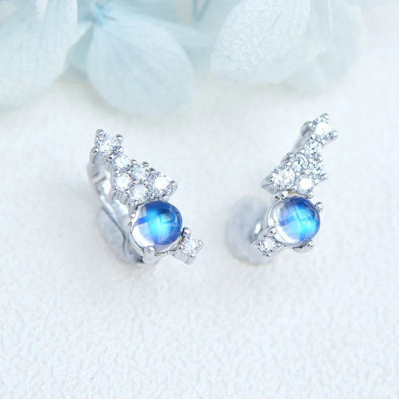 Sterling Silver Blue Moonstone Clip Earrings June Birthstone Earrings For Women