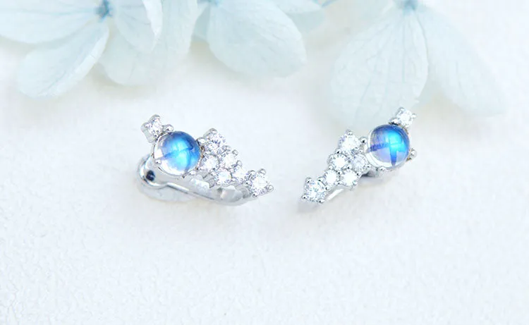 Sterling Silver Blue Moonstone Clip Earrings June Birthstone Earrings For Women