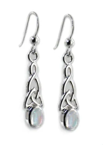 Sterling Silver Celtic Knot and Genuine Rainbow Moonstone Hook Earrings