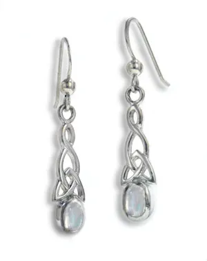 Sterling Silver Celtic Knot and Genuine Rainbow Moonstone Hook Earrings