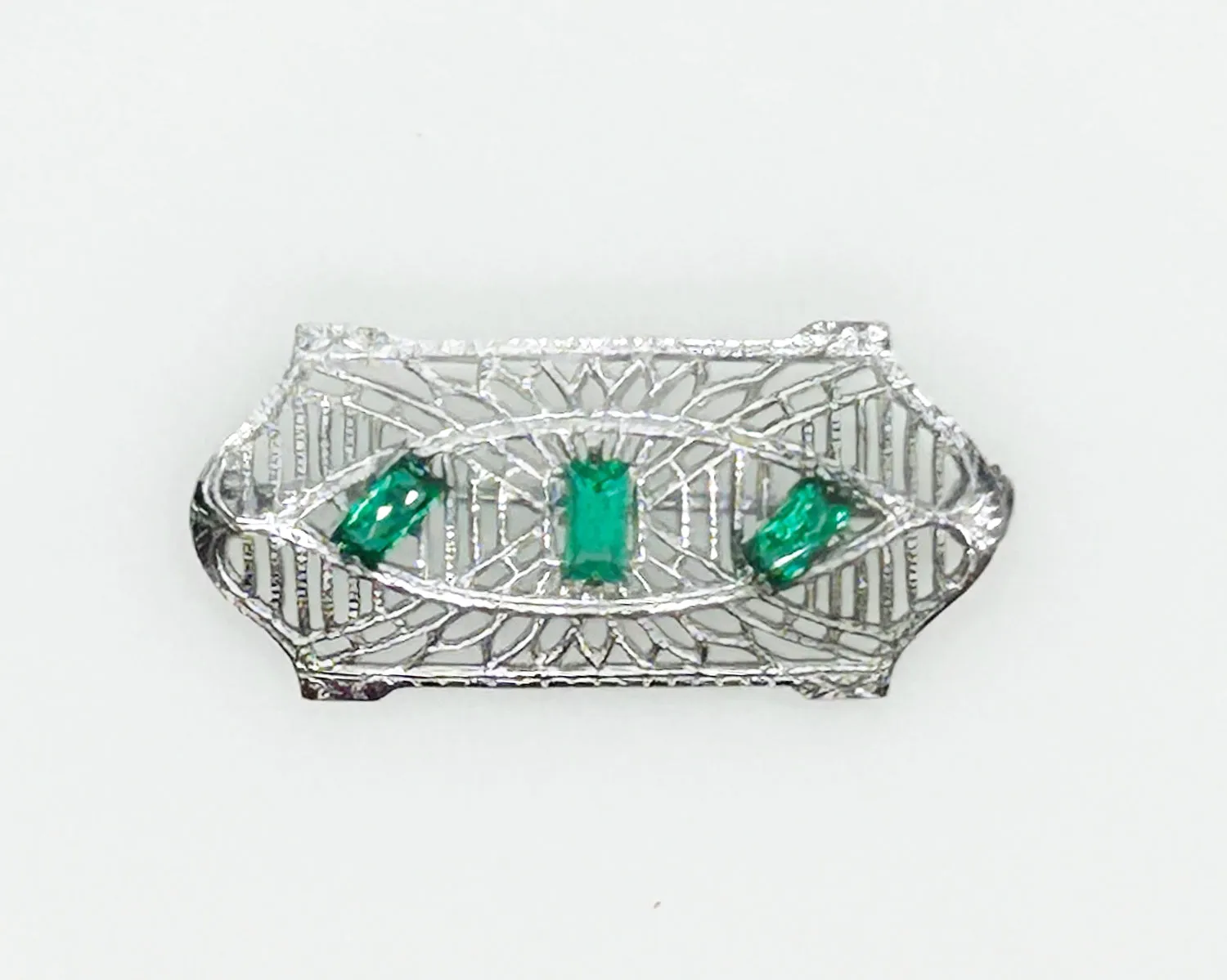 Subtle Vintage Art Deco Bar Pin with Green Stones