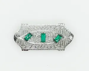 Subtle Vintage Art Deco Bar Pin with Green Stones