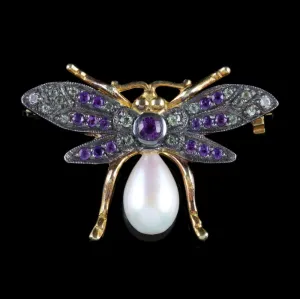 Suffragette Insect Brooch Amethyst Peridot Diamond Pearl