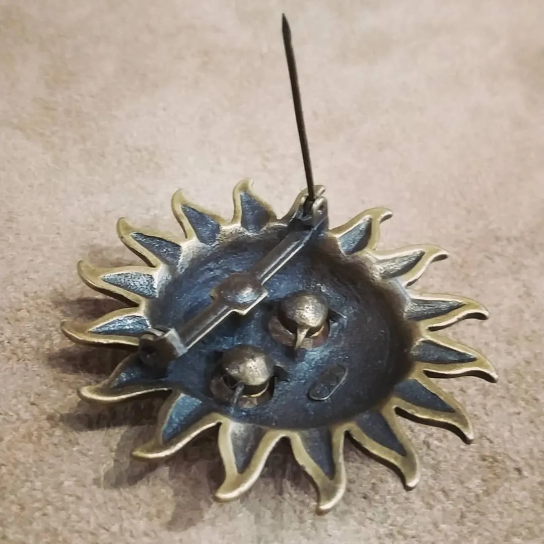 Sun face starburst brooch in bronze pewter by JJ