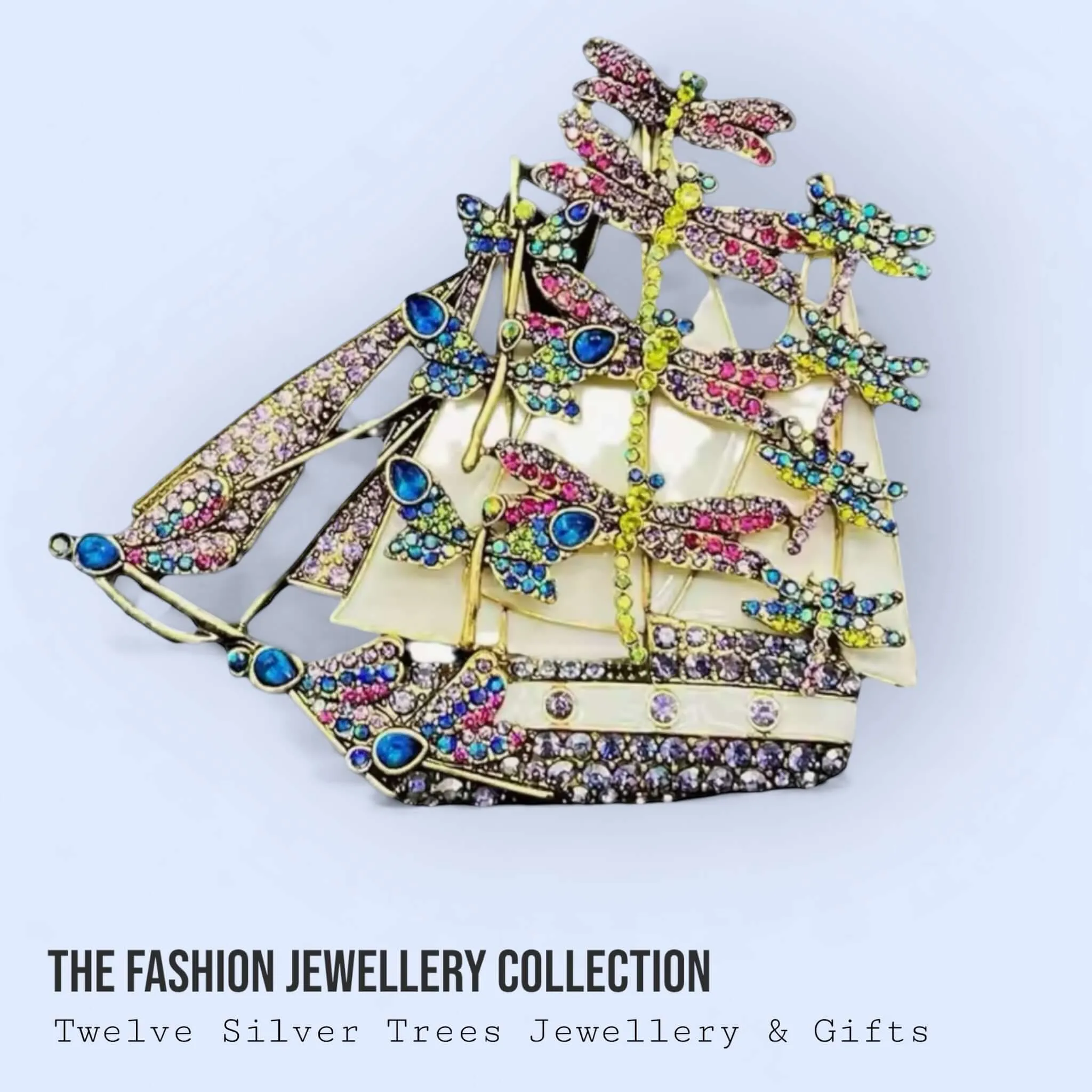 The Dragonfly Yacht - Statement Sailing Ship Crystal Brooch