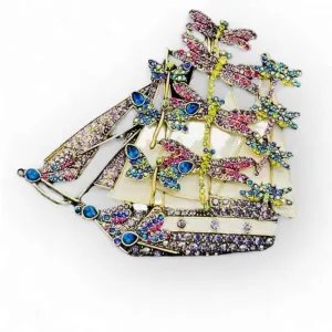 The Dragonfly Yacht - Statement Sailing Ship Crystal Brooch