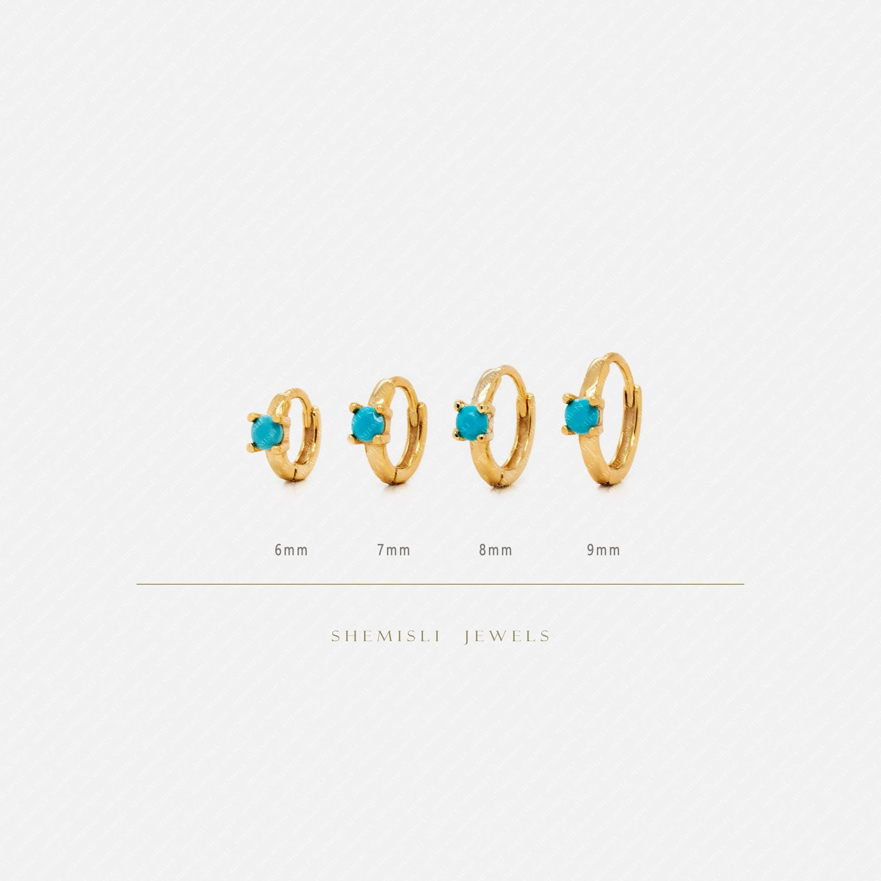 Tiny Turquoise CZ Stone Helix Hoop Earrings, Gold, Silver SHEMISLI SH636, SH637, SH638, SH639