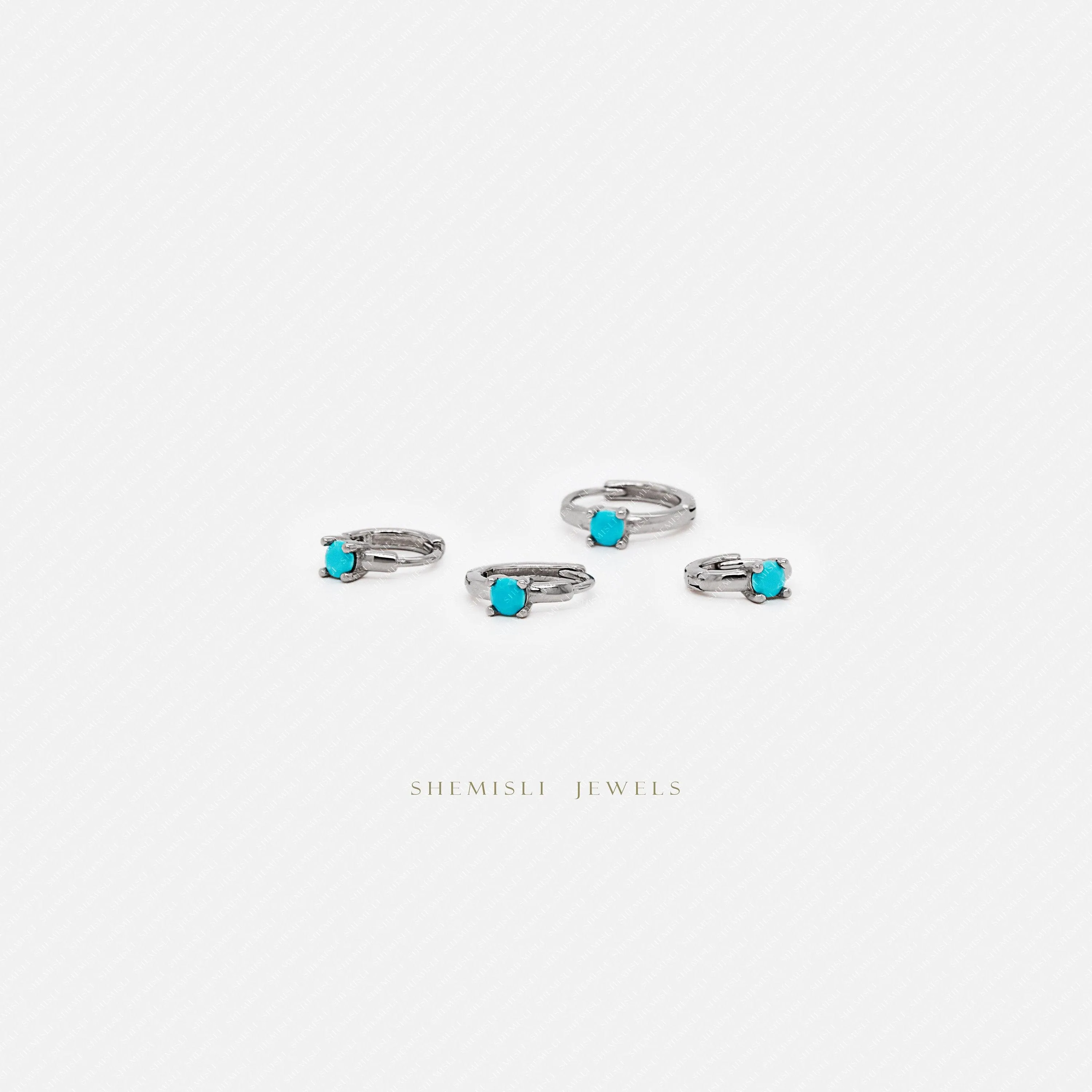 Tiny Turquoise CZ Stone Helix Hoop Earrings, Gold, Silver SHEMISLI SH636, SH637, SH638, SH639