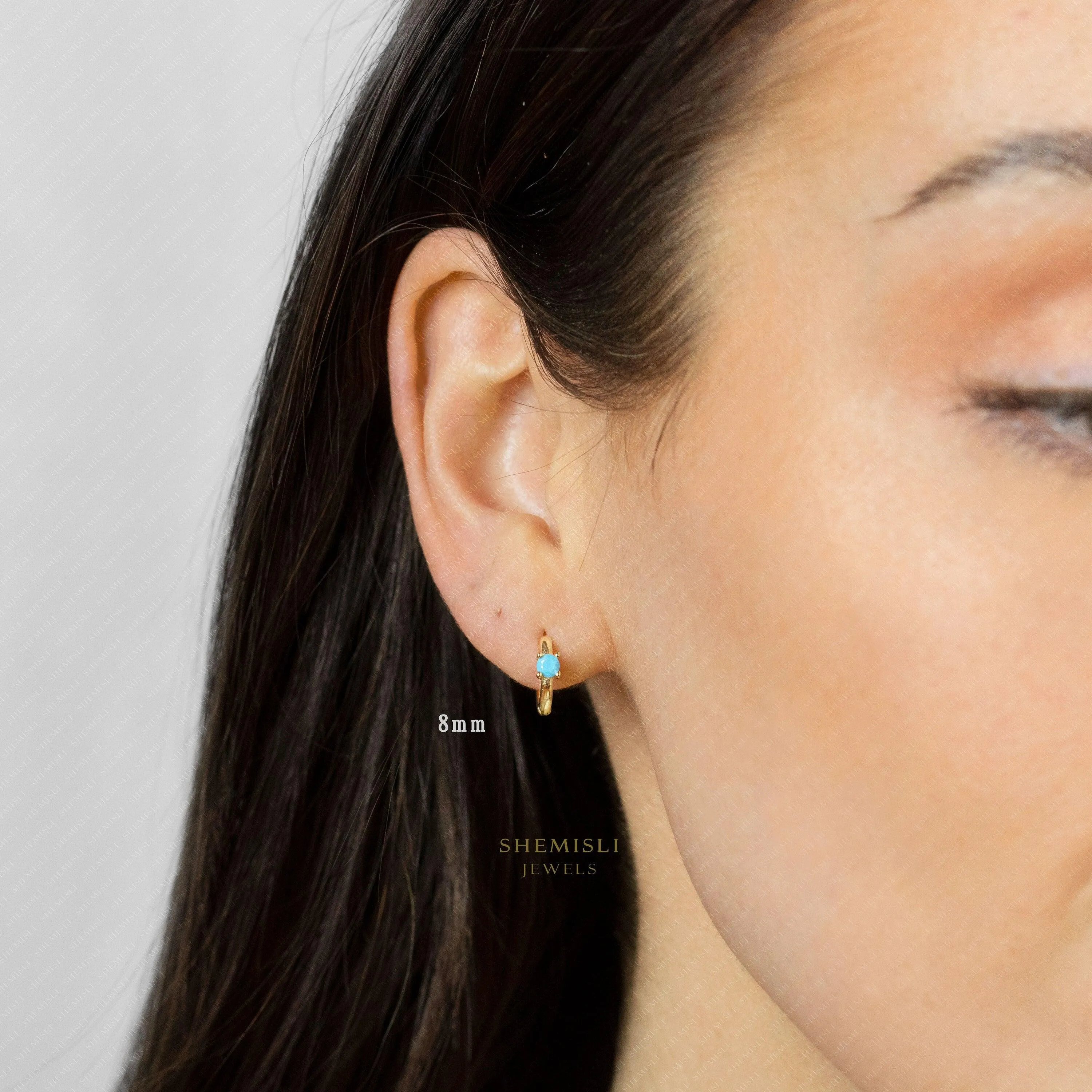 Tiny Turquoise CZ Stone Helix Hoop Earrings, Gold, Silver SHEMISLI SH636, SH637, SH638, SH639