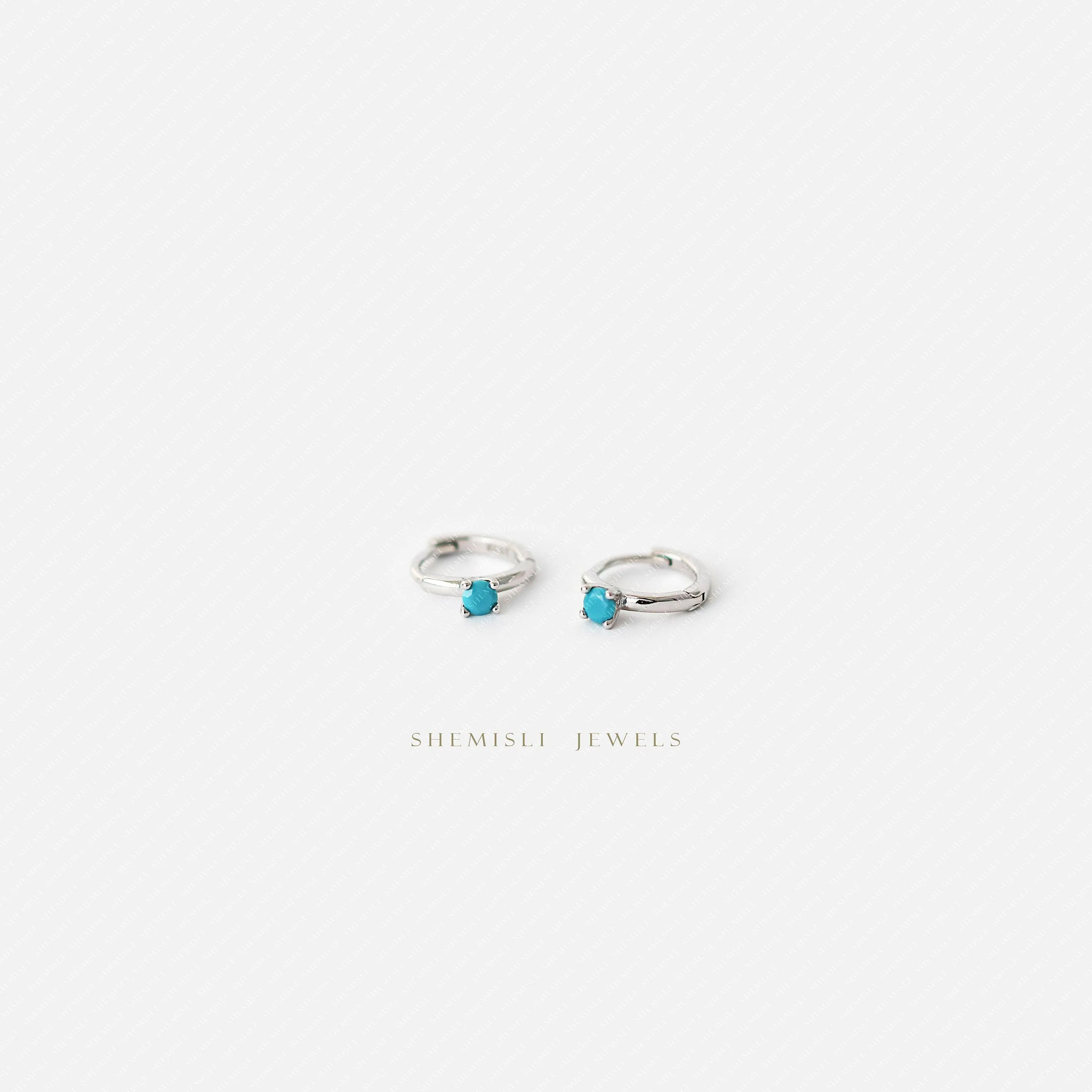 Tiny Turquoise CZ Stone Helix Hoop Earrings, Gold, Silver SHEMISLI SH636, SH637, SH638, SH639
