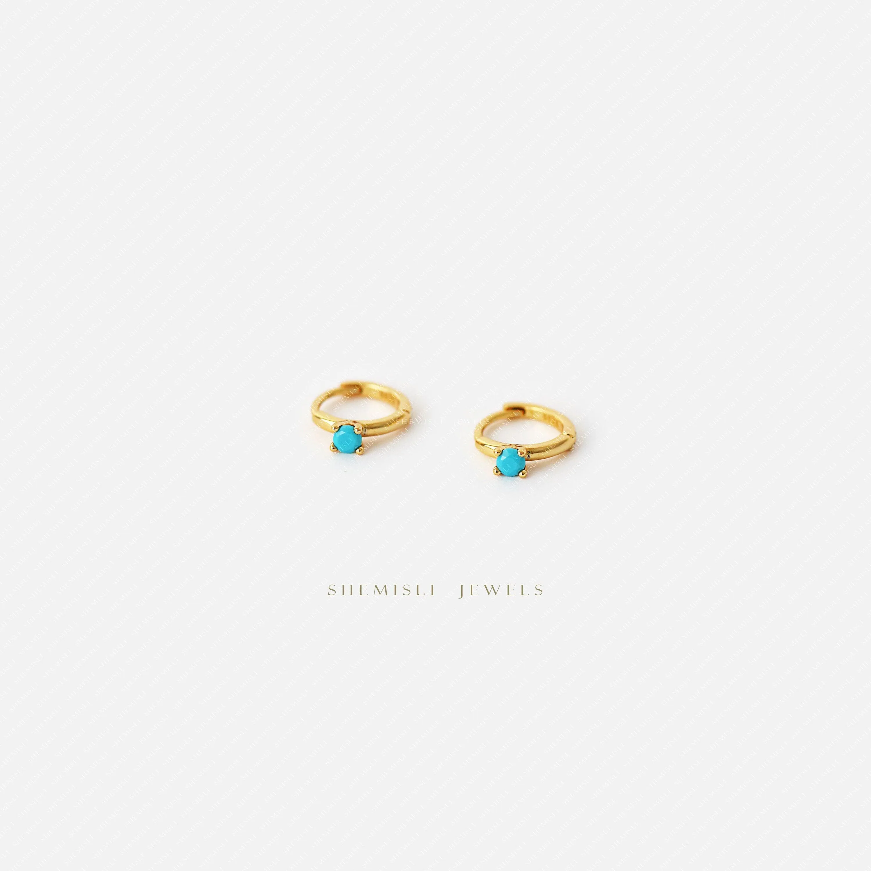 Tiny Turquoise CZ Stone Helix Hoop Earrings, Gold, Silver SHEMISLI SH636, SH637, SH638, SH639