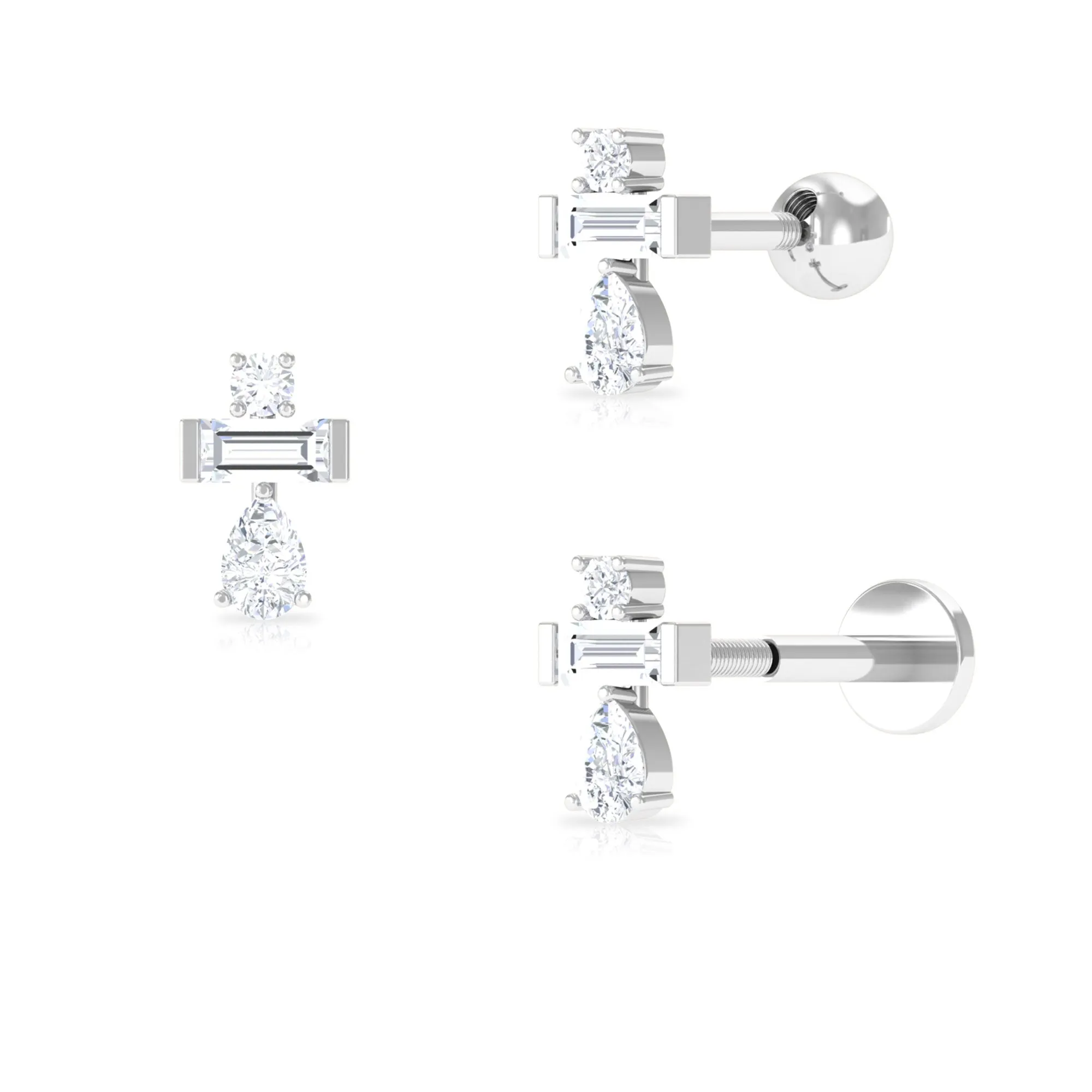Unique Moissanite Three Stone Cluster Tragus Earring