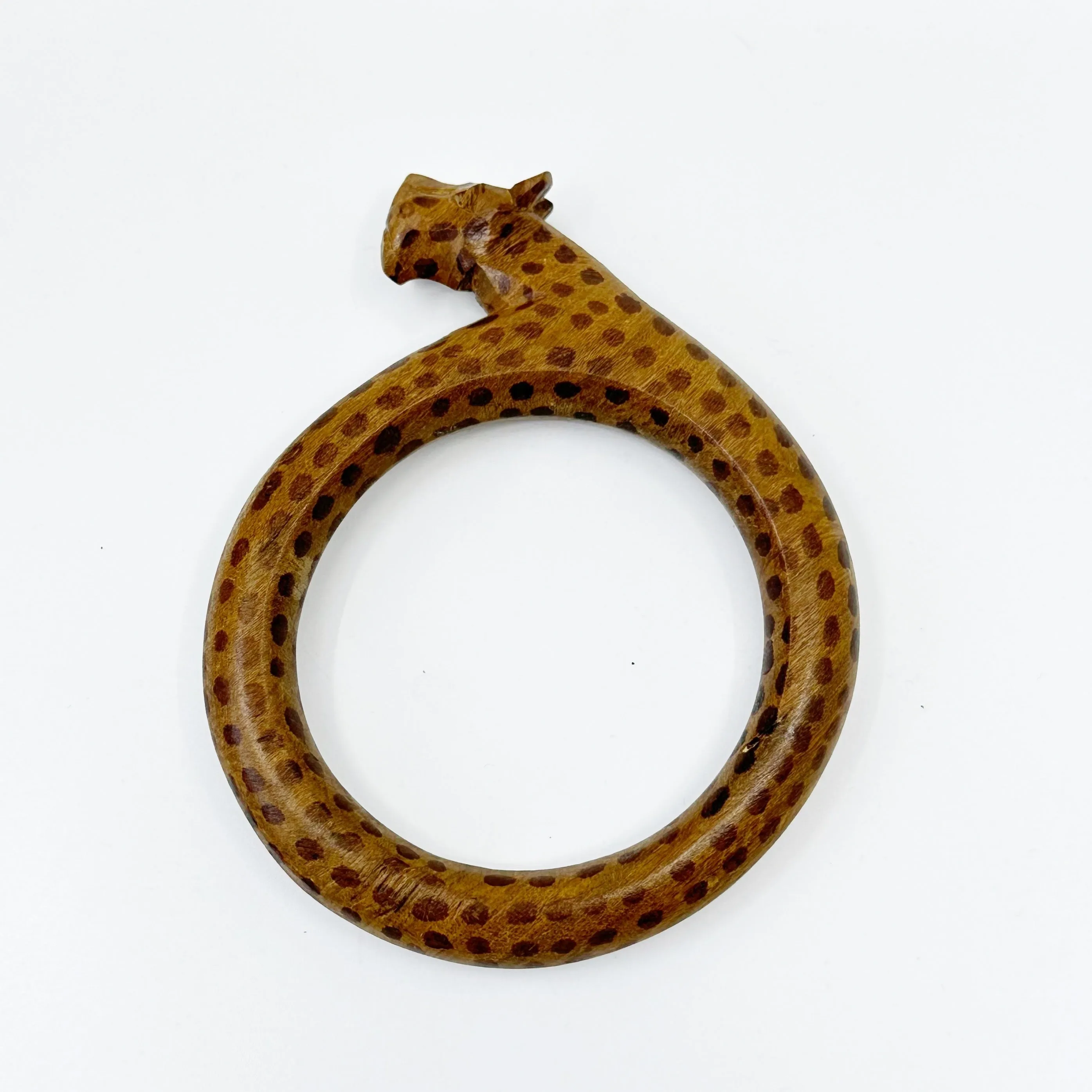 Vintage African carved wood jaguar bangle bracelet GM97