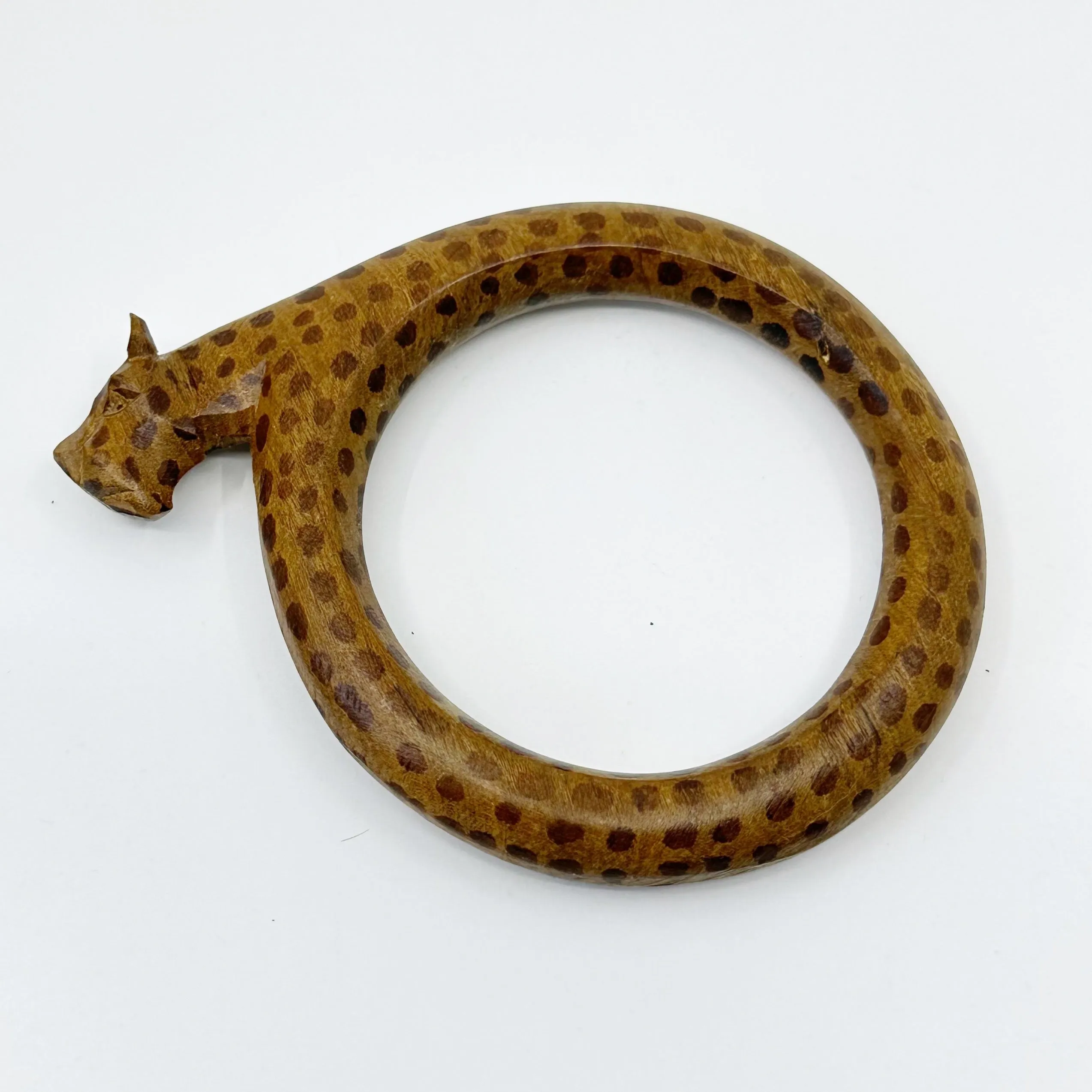 Vintage African carved wood jaguar bangle bracelet GM97