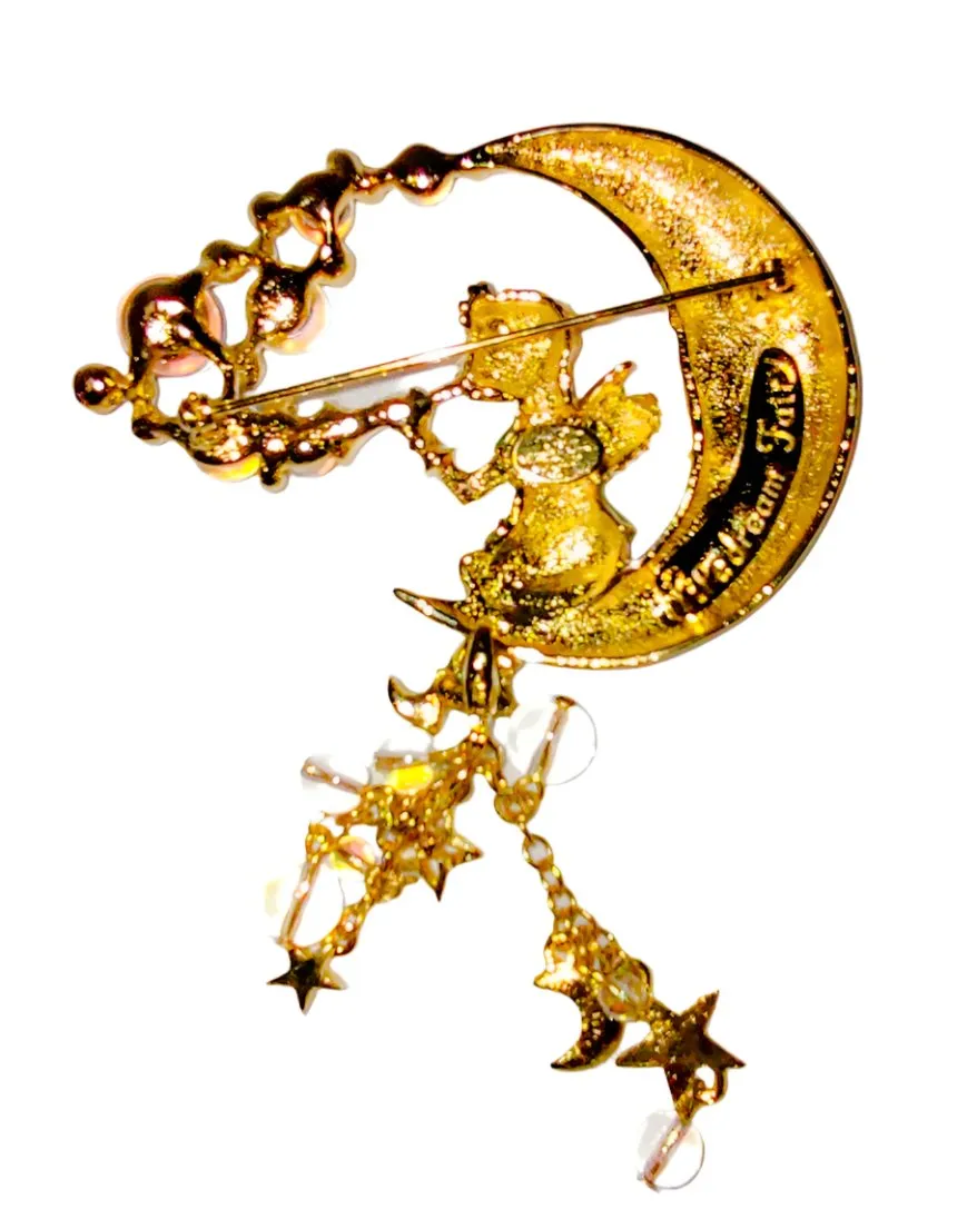 Vintage Kirks Folly Pipedream Fairy Moon Bubbles Charm Rhinestone Pin Brooch