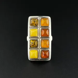Vintage Silver Baltic Butterscotch Amber Statement Ring, Sz 5 3/4