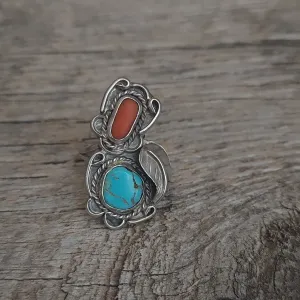 Vintage Turquoise & Coral Ring