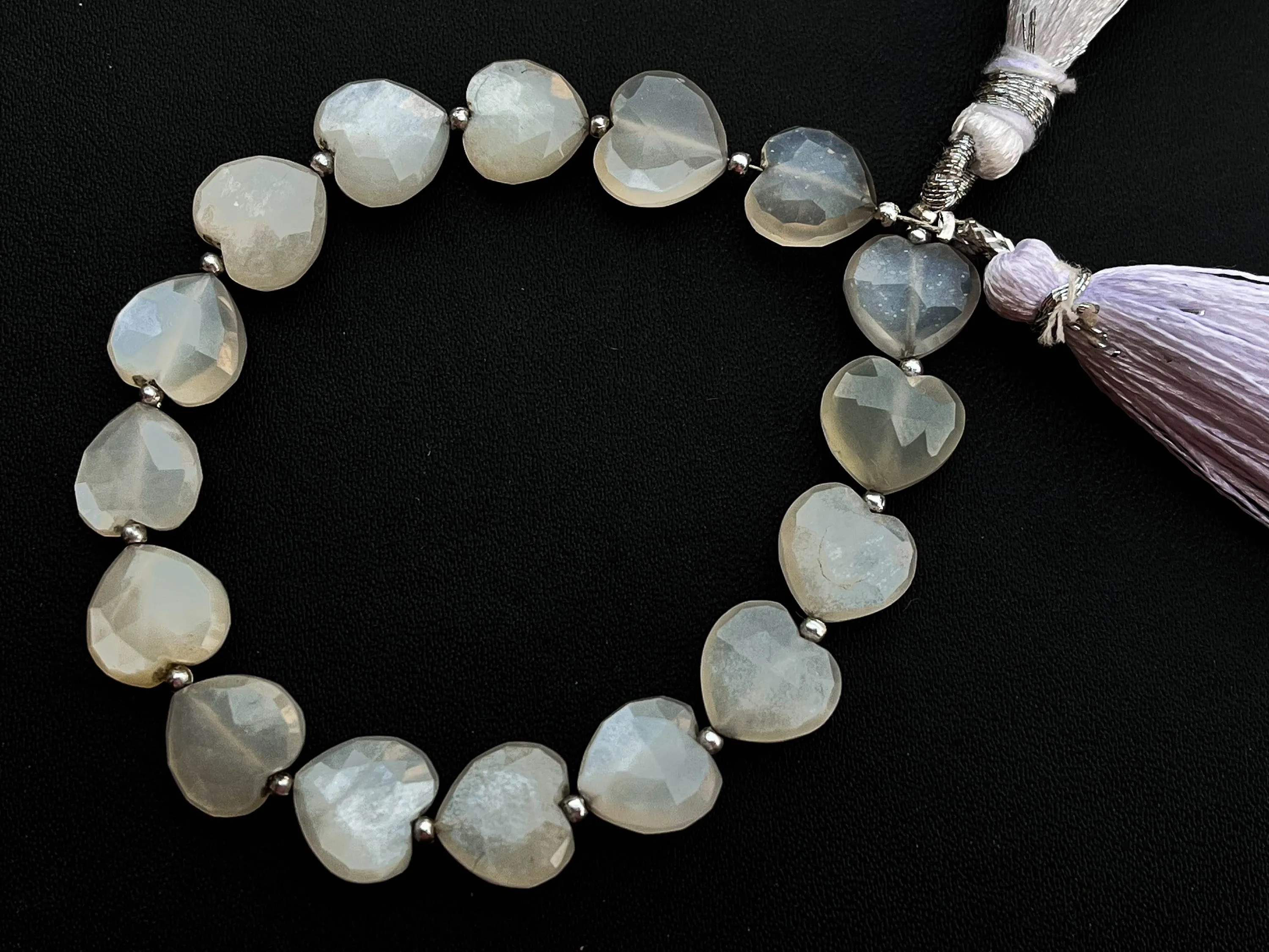 White Moonstone Heart Shape Beads 16 Pieces