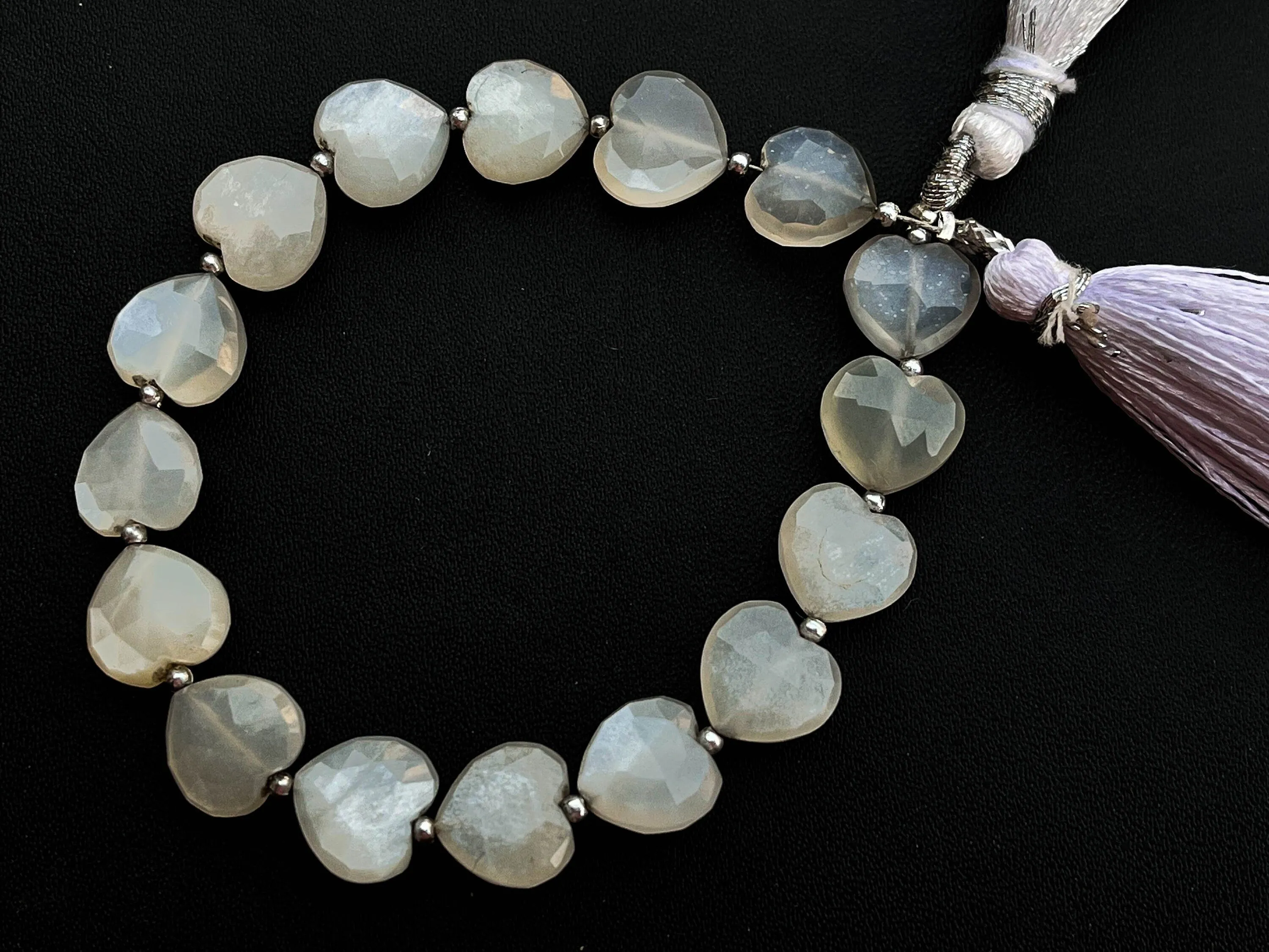 White Moonstone Heart Shape Beads 16 Pieces